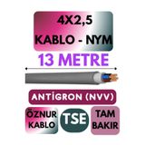 Avarson Öznur 4x2,5 NYM Antigron Kablo, 13 Metre, Gri