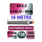 Avarson Öznur 4x2,5 NYM Antigron Kablo, 14 Metre, Gri