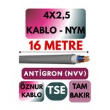 Avarson Öznur 4x2,5 NYM Antigron Kablo, 16 Metre, Gri