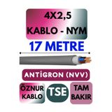Avarson Öznur 4x2,5 NYM Antigron Kablo, 17 Metre, Gri