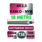 Avarson Öznur 4x2,5 NYM Antigron Kablo, 18 Metre, Gri
