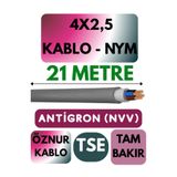 Avarson Öznur 4x2,5 NYM Antigron Kablo, 21 Metre, Gri