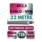 Avarson Öznur 4x2,5 NYM Antigron Kablo, 22 Metre, Gri