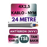 Avarson Öznur 4x2,5 NYM Antigron Kablo, 24 Metre, Gri