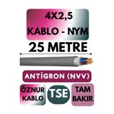 Avarson Öznur 4x2,5 NYM Antigron Kablo, 25 Metre, Gri