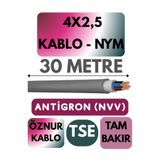 Avarson Öznur 4x2,5 NYM Antigron Kablo, 30 Metre, Gri