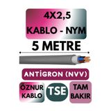 Avarson Öznur 4x2,5 NYM Antigron Kablo, 5 Metre, Gri