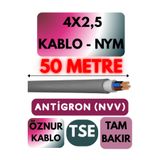 Avarson Öznur 4x2,5 NYM Antigron Kablo, 50 Metre, Gri