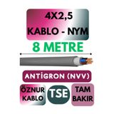 Avarson Öznur 4x2,5 NYM Antigron Kablo, 8 Metre, Gri