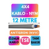 Avarson Öznur 4x4 Antigron (NYM) Kablo, 12 Metre, Gri