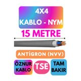 Avarson Öznur 4x4 Antigron (NYM) Kablo, 15 Metre, Gri