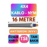 Avarson Öznur 4x4 Antigron (NYM) Kablo, 16 Metre, Gri