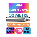 Avarson Öznur 4x4 Antigron (NYM) Kablo, 30 Metre, Gri