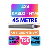 Avarson Öznur 4x4 Antigron (NYM) Kablo, 45 Metre, Gri