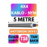 Avarson Öznur 4x4 Antigron NYM Kablo, 5 Metre, Gri