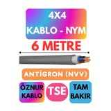 Avarson Öznur 4x4 Antigron (NYM) Kablo, 6 Metre, Gri