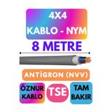 Avarson Öznur 4x4 Antigron (NYM) Kablo, 8 Metre, Gri
