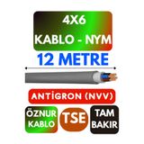 Avarson Öznur 4x6 NYM Antigron Kablo, 12 Metre, Gri