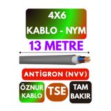 Avarson Öznur 4x6 NYM Antigron Kablo, 13 Metre, Gri