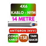 Avarson Öznur 4x6 NYM Antigron Kablo, 14 Metre, Gri