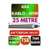Avarson Öznur 4x6 NYM Antigron Kablo, 25 Metre, Gri