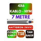 Avarson Öznur 4x6 NYM Antigron Kablo, 7 Metre, Gri