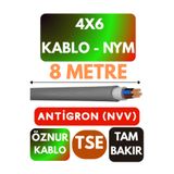Avarson Öznur 4x6 NYM Antigron Kablo, 8 Metre, Gri