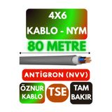 Avarson Öznur 4x6 NYM Antigron Kablo, 80 Metre, Gri