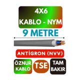 Avarson Öznur 4x6 NYM Antigron Kablo, 9 Metre, Gri