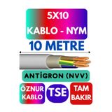 Avarson Öznur 5x10 Antigron (NYM) Kablo, 10 Metre, Gri