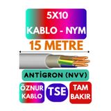 Avarson Öznur 5x10 Antigron (NYM) Kablo, 15 Metre, Gri
