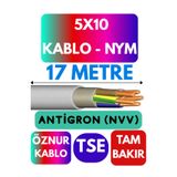 Avarson Öznur 5x10 Antigron (NYM) Kablo, 17 Metre, Gri