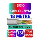 Avarson Öznur 5x10 Antigron (NYM) Kablo, 18 Metre, Gri