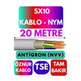 Avarson Öznur 5x10 Antigron (NYM) Kablo, 20 Metre, Gri