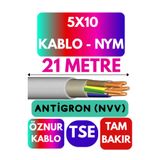 Avarson Öznur 5x10 Antigron (NYM) Kablo, 21 Metre, Gri