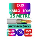 Avarson Öznur 5x10 Antigron (NYM) Kablo, 25 Metre, Gri