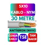 Avarson Öznur 5x10 Antigron (NYM) Kablo, 30 Metre, Gri