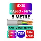 Avarson Öznur 5x10 Antigron NYM Kablo, 5 Metre, Gri