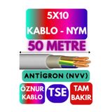 Avarson Öznur 5x10 Antigron NYM Kablo, 50 Metre, Gri