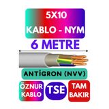Avarson Öznur 5x10 Antigron NYM Kablo, 6 Metre, Gri