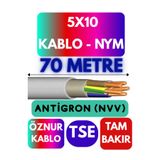 Avarson Öznur 5x10 Antigron NYM Kablo, 70 Metre, Gri