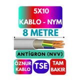 Avarson Öznur 5x10 Antigron (NYM) Kablo, 8 Metre, Gri