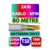 Avarson Öznur 5x10 Antigron NYM Kablo, 80 Metre, Gri