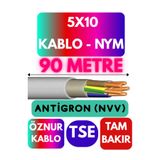 Avarson Öznur 5x10 Antigron NYM Kablo, 90 Metre, Gri