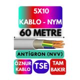 Avarson Öznur 5x10 NYM Antigron Kablo, 60 Metre, Gri