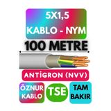 Avarson Öznur 5x1,5 Antigron NYM Kablo, 100 Metre, Gri