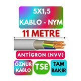 Avarson Öznur 5x1,5 Antigron NYM Kablo, 11 Metre, Gri
