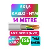 Avarson Öznur 5X1,5 Antigron NYM Kablo, 14 Metre, Gri