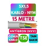 Avarson Öznur 5x1,5 Antigron NYM Kablo, 15 Metre, Gri