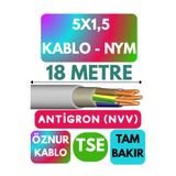 Avarson Öznur 5x1,5 Antigron NYM Kablo, 18 Metre, Gri